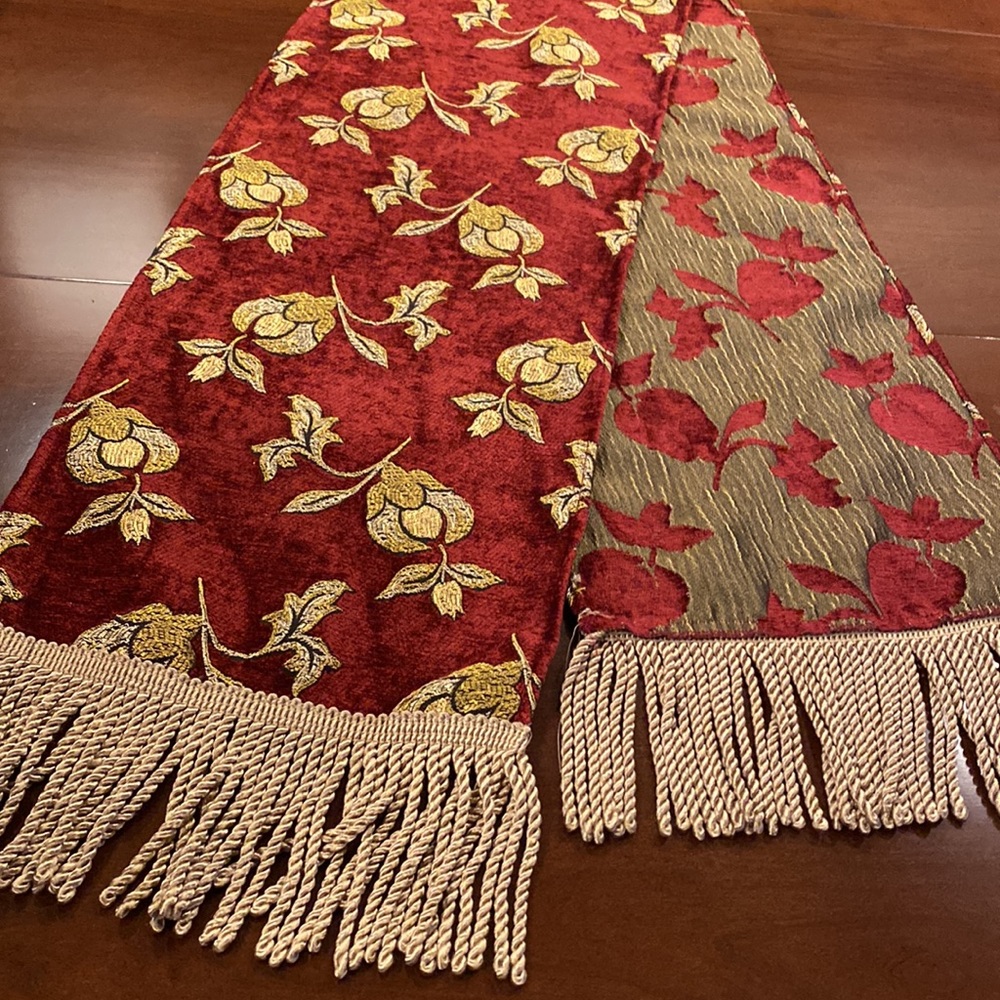 Table runner cranberry and gold colors 70” ( not including edge detail) - Picture 7 of 16